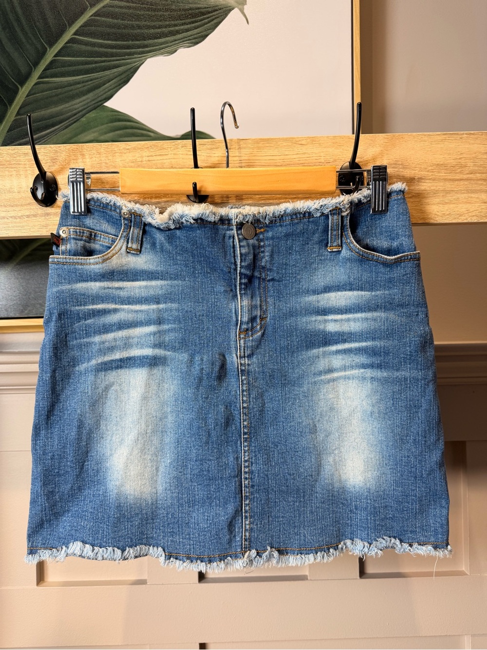 Denim Frayed-Hem Mini Skirt - Blue Waist 28